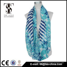 2014 Señora Scarf de poliéster de la raya azul 100 de alta calidad